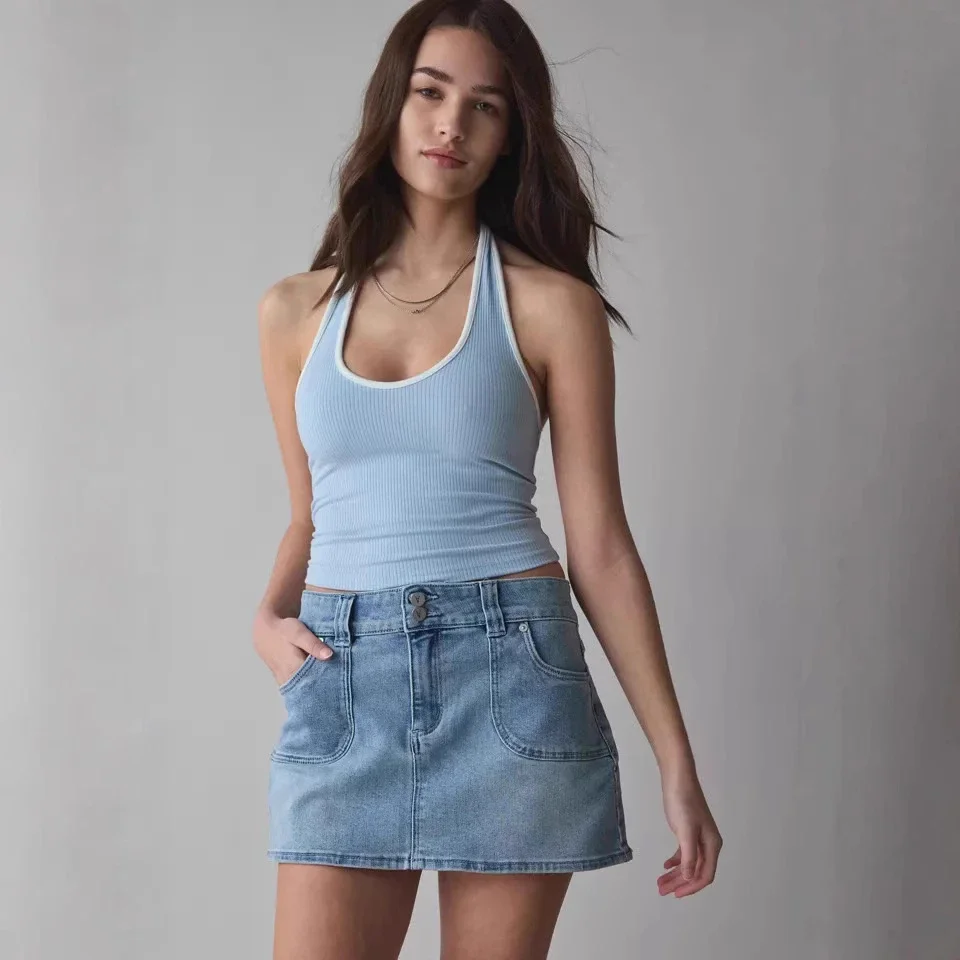 High-Waisted Slim Denim Mini Skirt