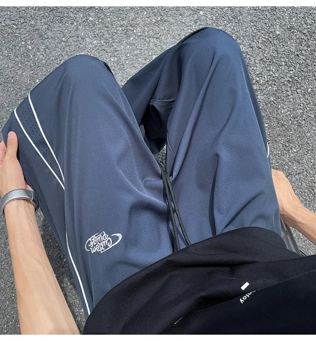 Men's Summer Laser-Punched Loose Ice Silk Trousers Detail