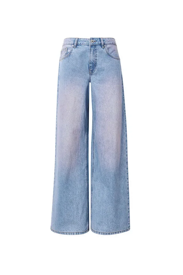 Retro Gray Distressed Wide-Leg High-Waist Jeans Detail