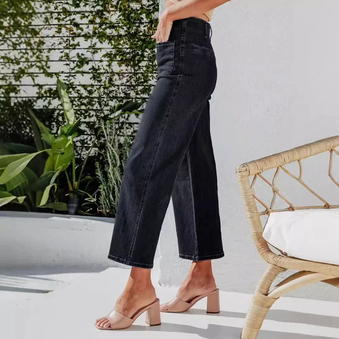 Retro Indigo Striped Wide-Leg High-Waist Jeans