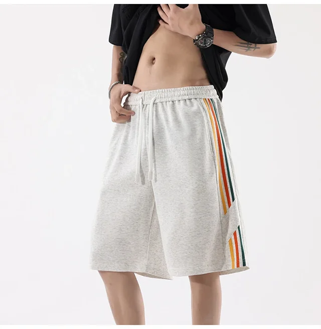 Men's Summer Sporty Basketball Shorts with Rainbow Stripe Detail