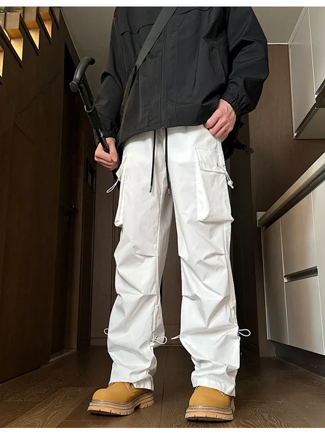 Men's Spring Hiphop Vintage Straight Cargo Pants Detail