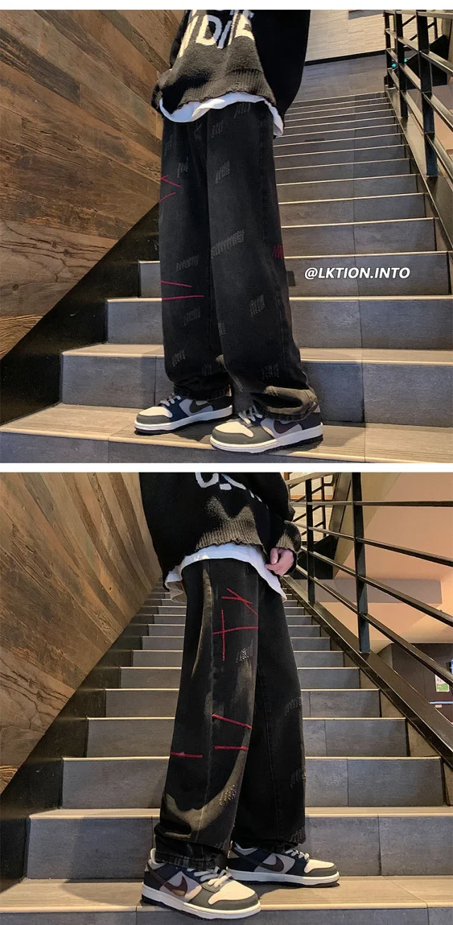 Men's Straight Jeans with Stitch Detail Detail