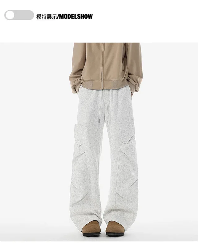 American Heavyweight Grey Pleated Sweatpants Detail