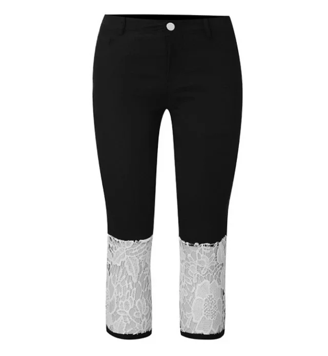 European & American Lace Hem Slim Fit Jeans Detail