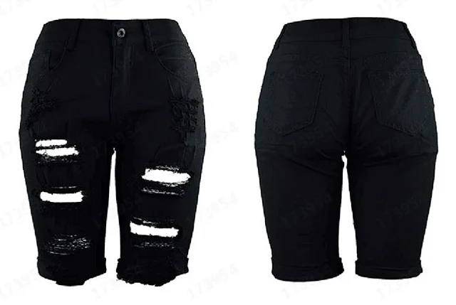 8851# Trendy 2025 Women's Distressed Denim Shorts (Euro - American Style) Detail