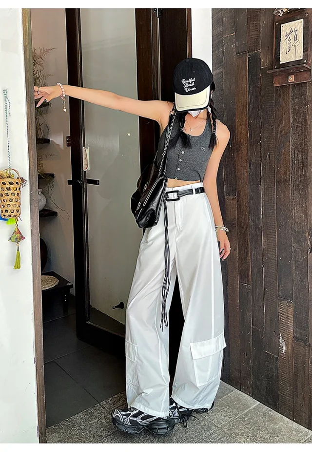 2025 Fall Euro Style Wide - Leg Cargo Pants for Women Detail