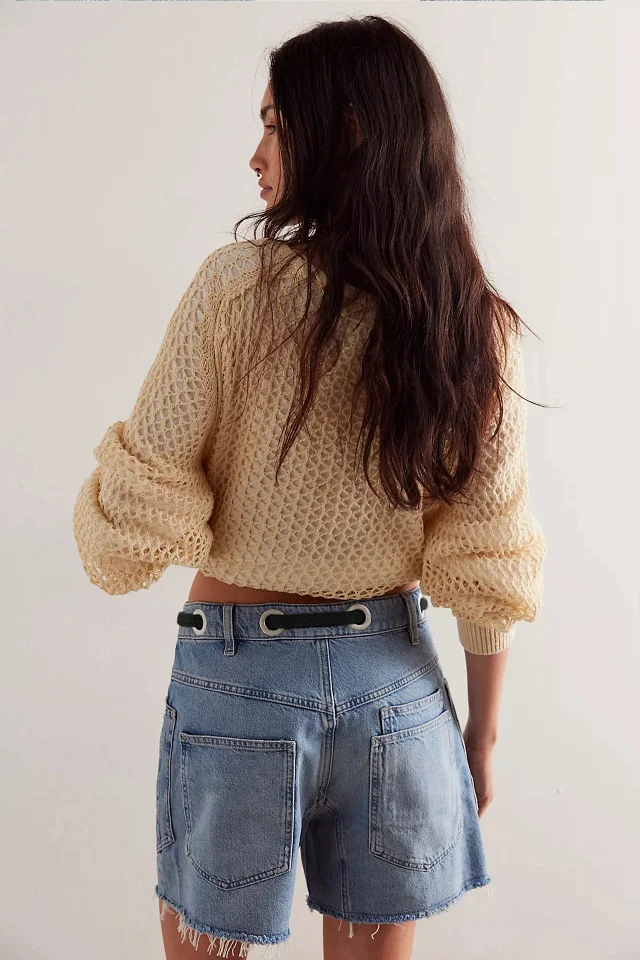 European and American Casual Drawstring Denim Shorts for Women Detail