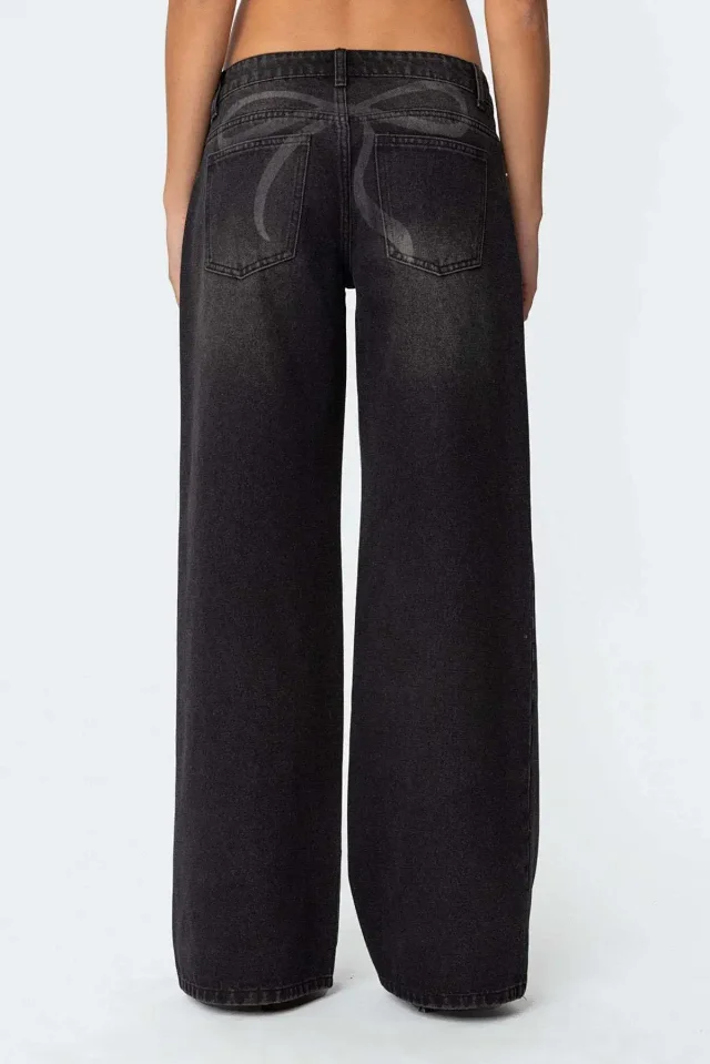 Women's Wide-Leg Printed Denim Pants Detail