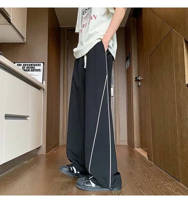 Trendy Brand Striped Ice Silk Pants for Men Detail