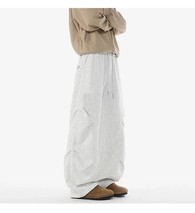 American Heavyweight Grey Pleated Sweatpants Detail