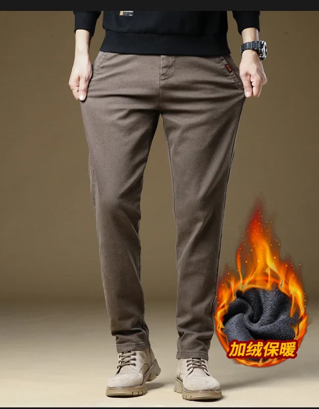 Men's Winter Fleece Slim Straight Warm Business Pants Detail