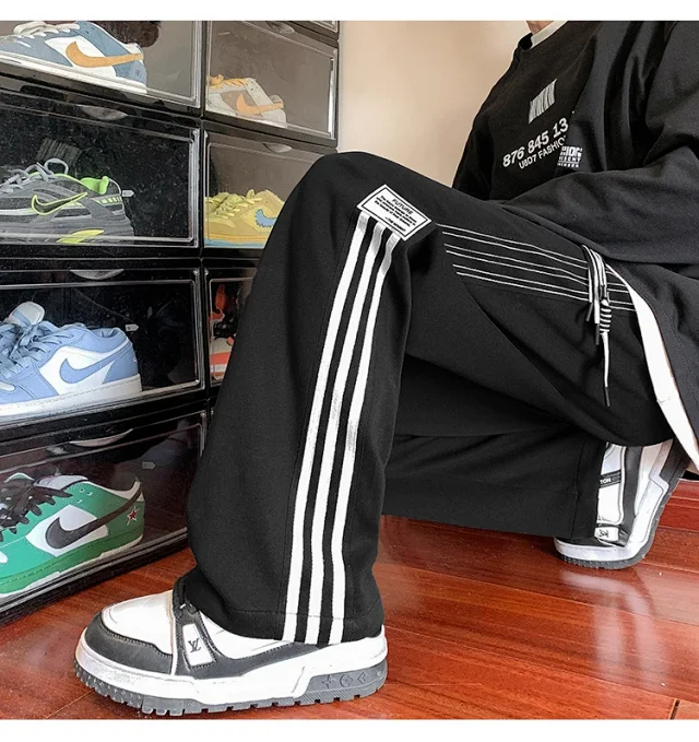 Japanese Oversize Men's Spring Retro Stripe Pants Detail