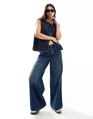 Amazon Denim Sleeveless Vest with Tie for Women Detail