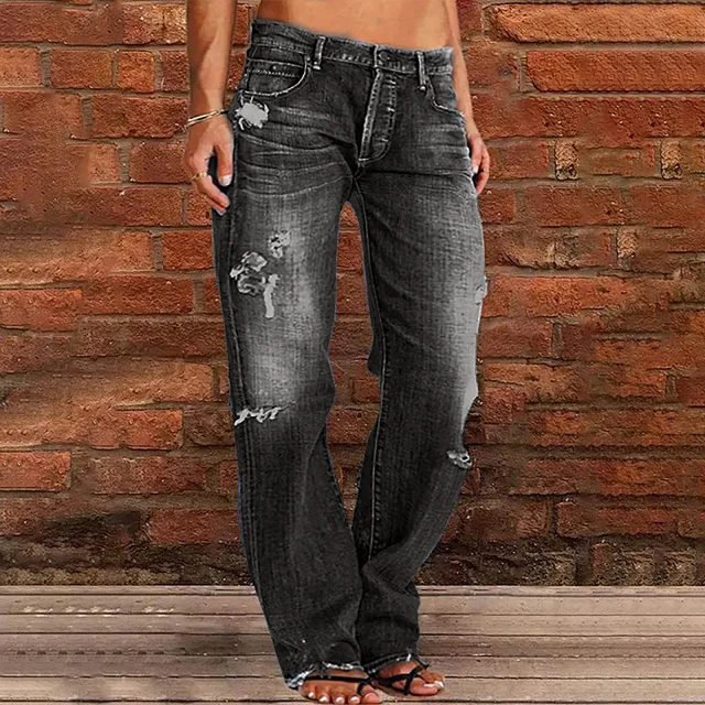 Women's Trendy Distressed Mid - rise Straight Jeans Detail