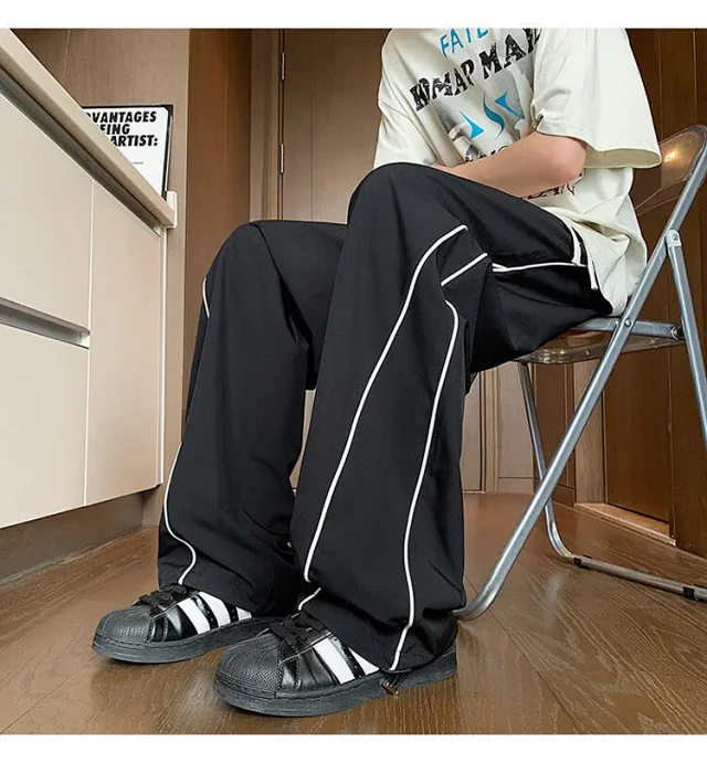 Trendy Brand Striped Ice Silk Pants for Men Detail