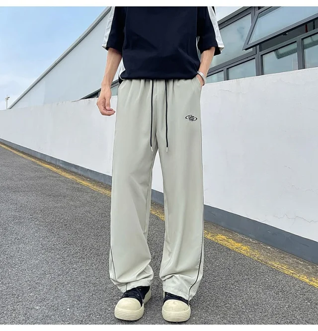 Men's Summer Laser-Punched Loose Ice Silk Trousers Detail