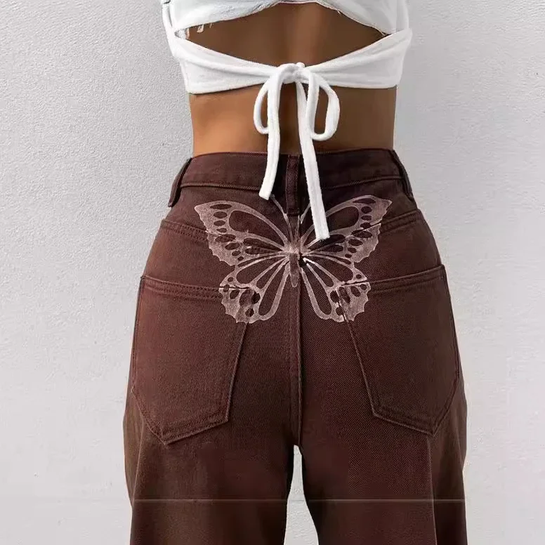 Eaby High-Waist Wide-Leg Printed Jeans for Women