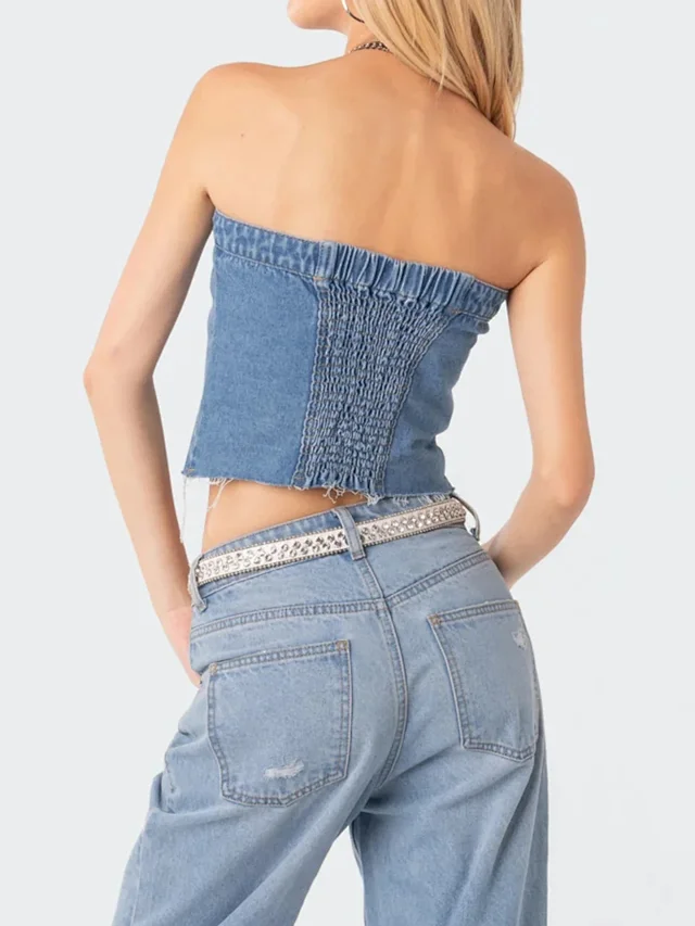 Sexy Slim Denim Vest for Women Detail