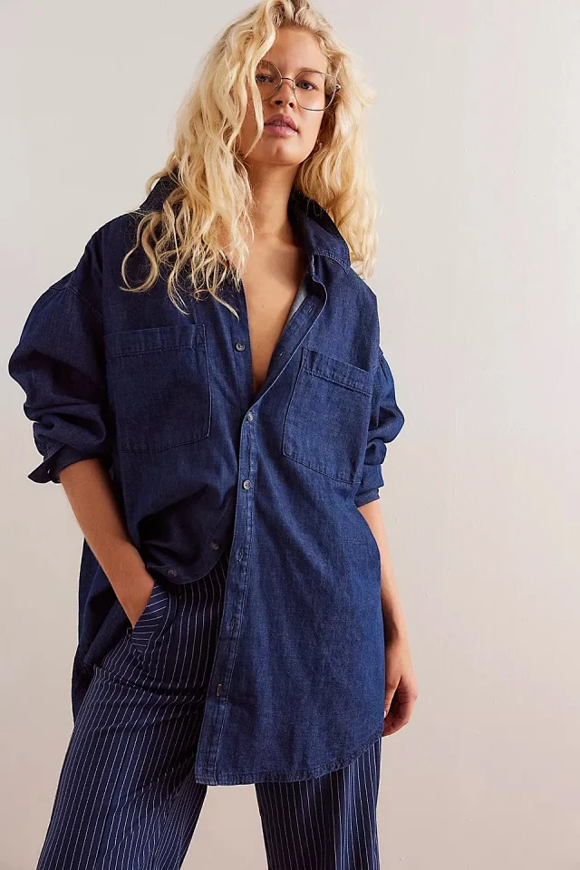 Amazon Hot Selling Loose Denim Shirt for Women Detail