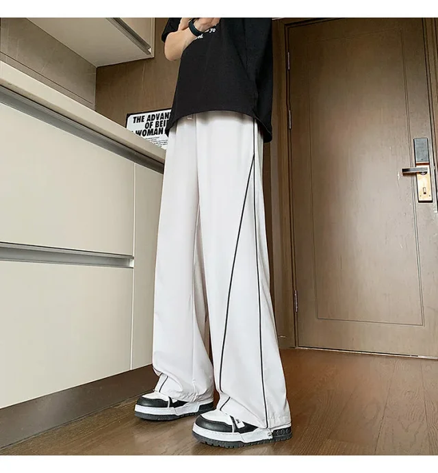Trendy Brand Striped Ice Silk Pants for Men Detail