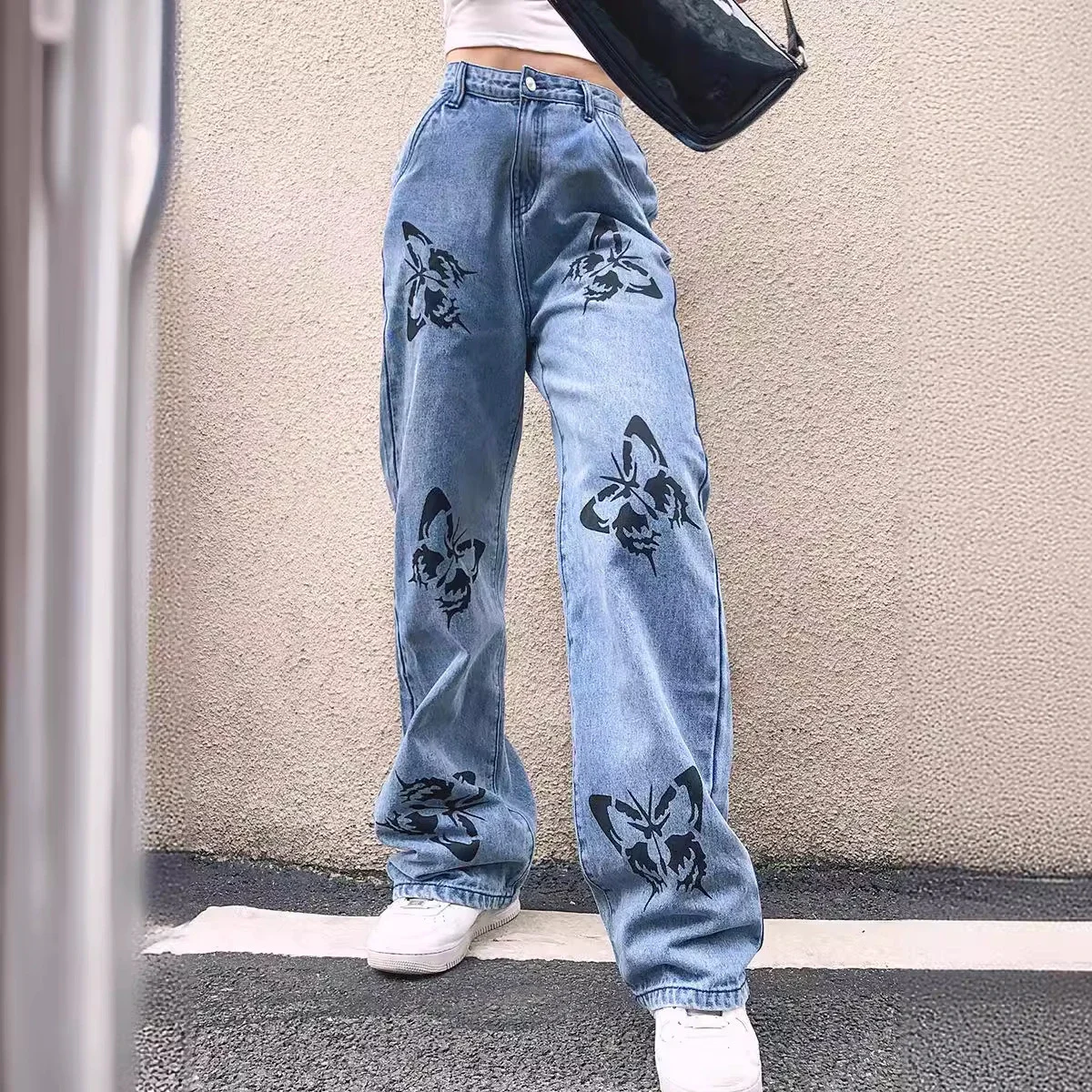Designer Loose Print Denim Pants