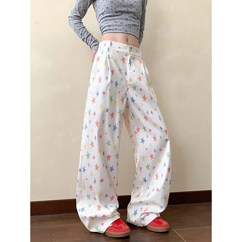 Men's Loose BF Straight Pants with Colorful Star Prints