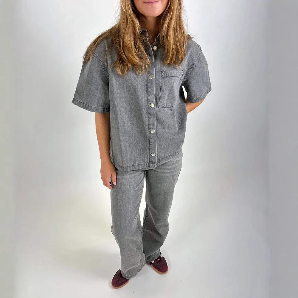 2025 Summer Retro Denim Short-Sleeve Shirts for Women