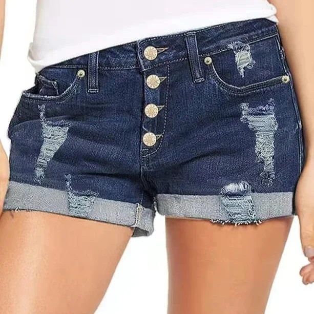 High-waisted Ripped Cuffed Denim Shorts for Women