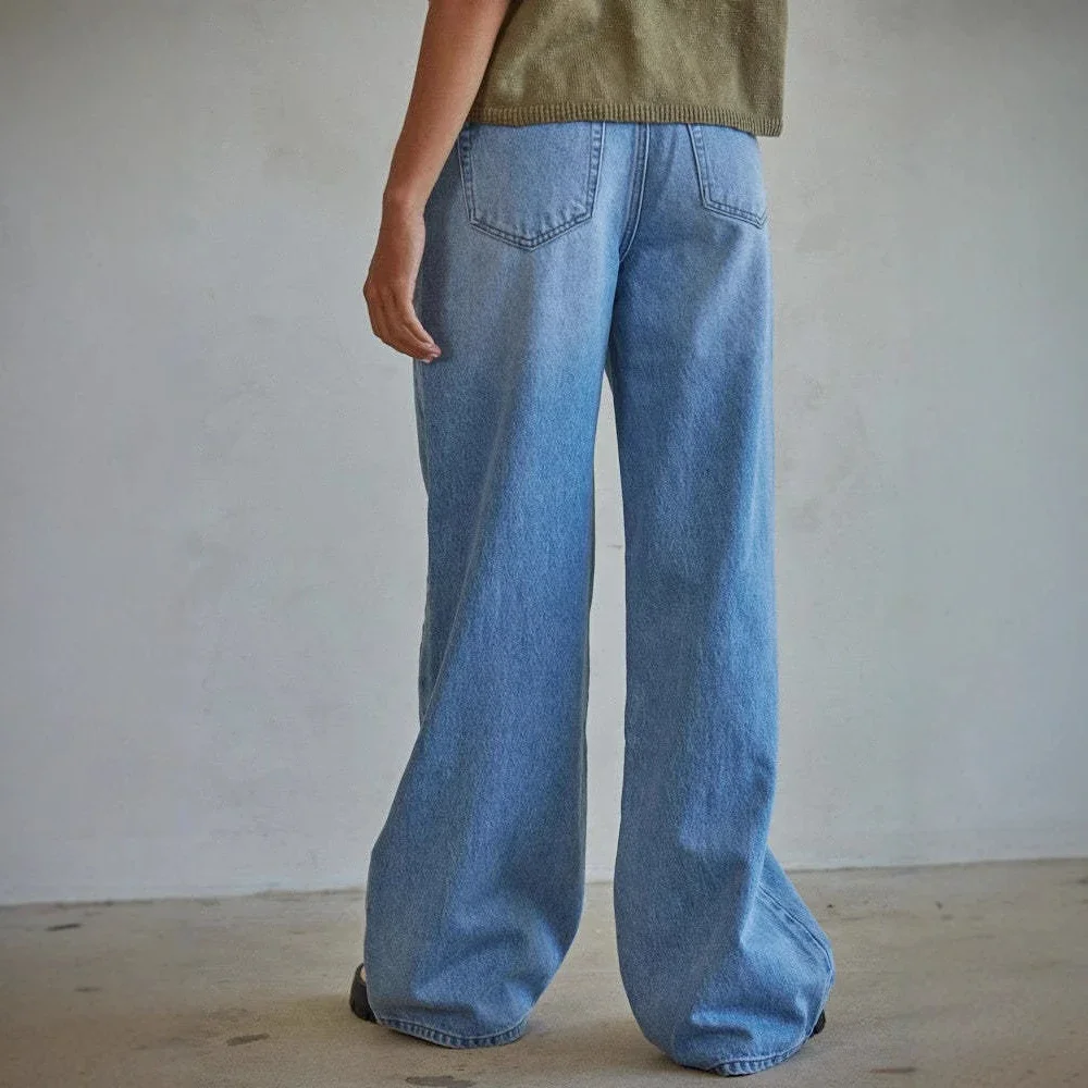 European and American Washed High - Waist Loose Jeans