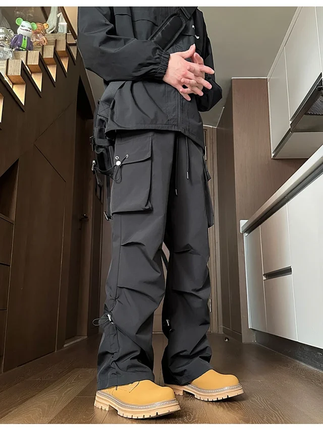 Men's Spring Hiphop Vintage Straight Cargo Pants Detail