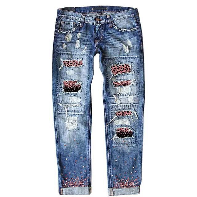 Fashion Slim Printed Denim Pants for Women Detail