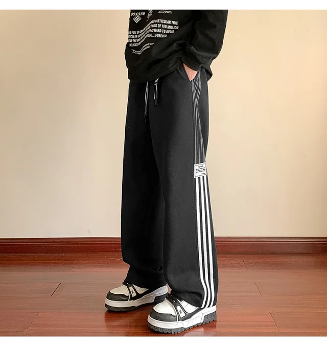 Japanese Oversize Men's Spring Retro Stripe Pants Detail