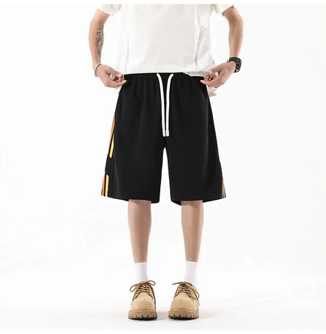 Men's Summer Sporty Basketball Shorts with Rainbow Stripe Detail