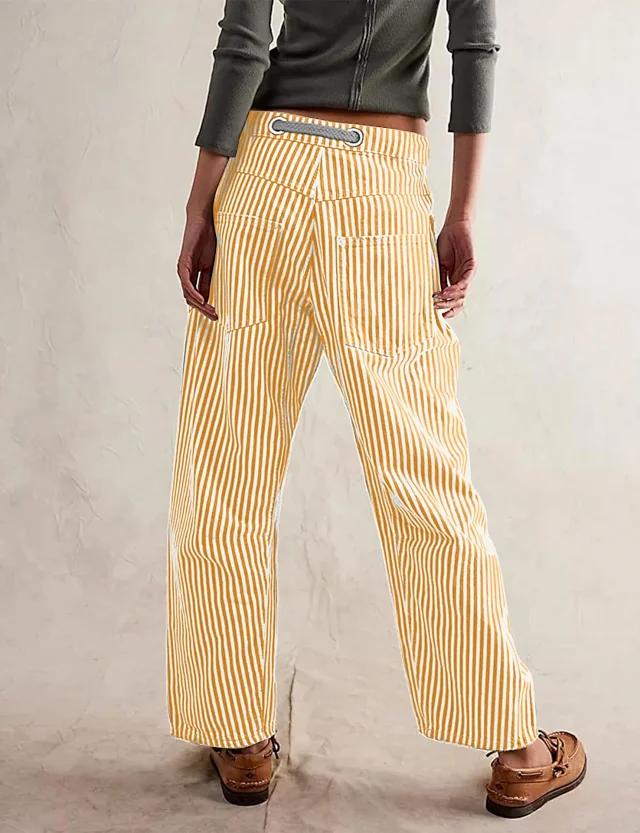 Mid-waist Striped Wide-leg Pants Detail