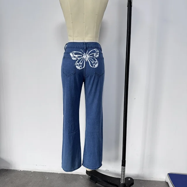 Eaby High-Waist Wide-Leg Printed Jeans for Women Detail