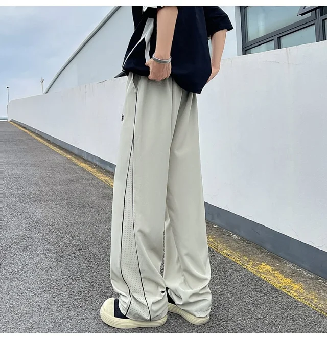 Men's Summer Laser-Punched Loose Ice Silk Trousers Detail