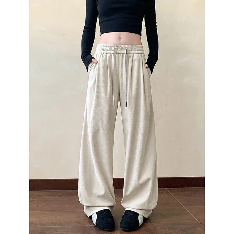 Khaki Wide-Leg Sport Pants