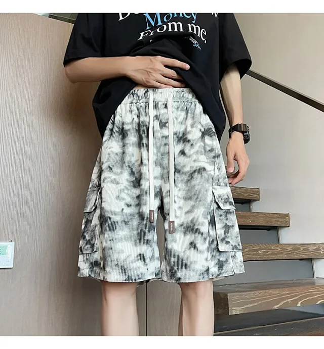 Men's Camo Tie-Dye Breathable Cargo Shorts Detail