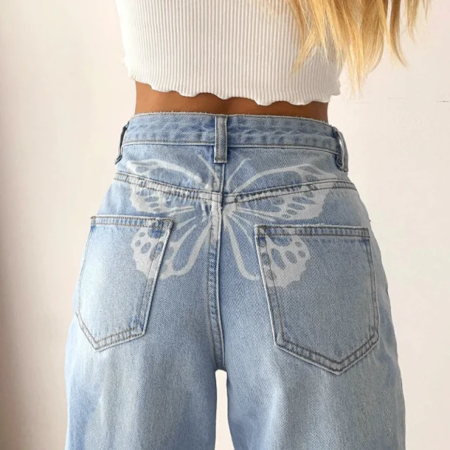 Eaby High-Waist Wide-Leg Printed Jeans for Women Detail