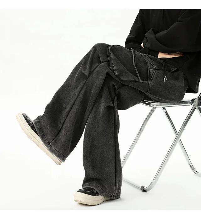 190 Tall Men's Long Loose Straight Sweatpants Detail