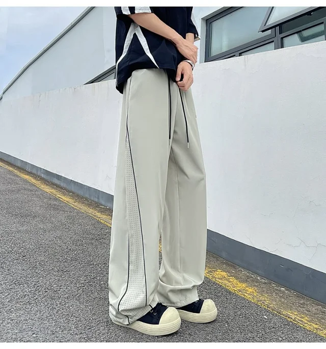 Men's Summer Laser-Punched Loose Ice Silk Trousers Detail