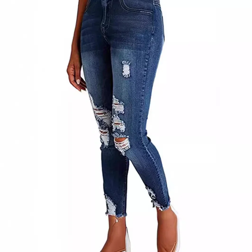 High-Waist Stretch Ripped Jeans for Women