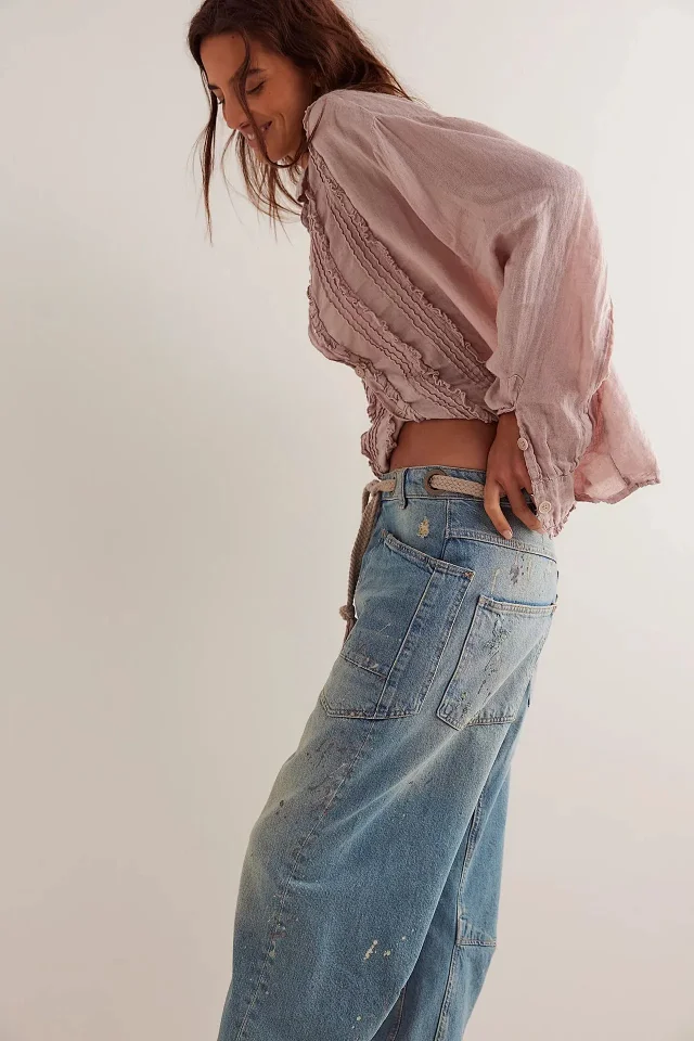 8 - Color Retro Denim with Patchwork & Drawstring Detail