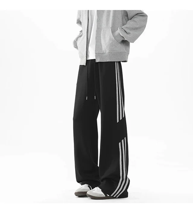2025 Spring New US High Street Striped Patchwork Sweatpants for Men (Large Size, Wide-Leg, Loose & Casual Sportswear) Detail