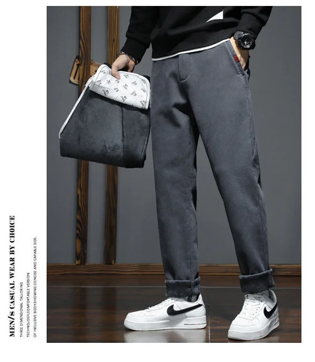Men's Winter Warm Slim Straight Pants Detail