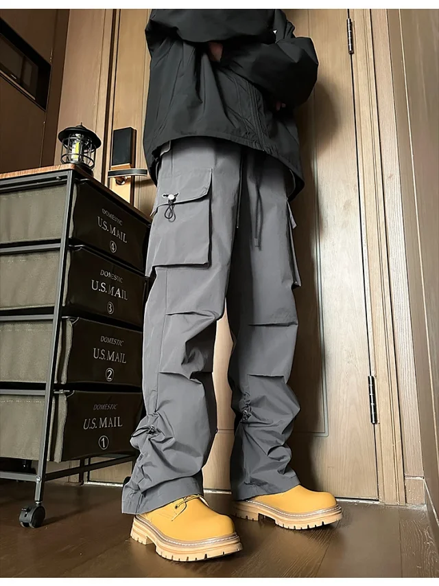 Men's Spring Hiphop Vintage Straight Cargo Pants Detail