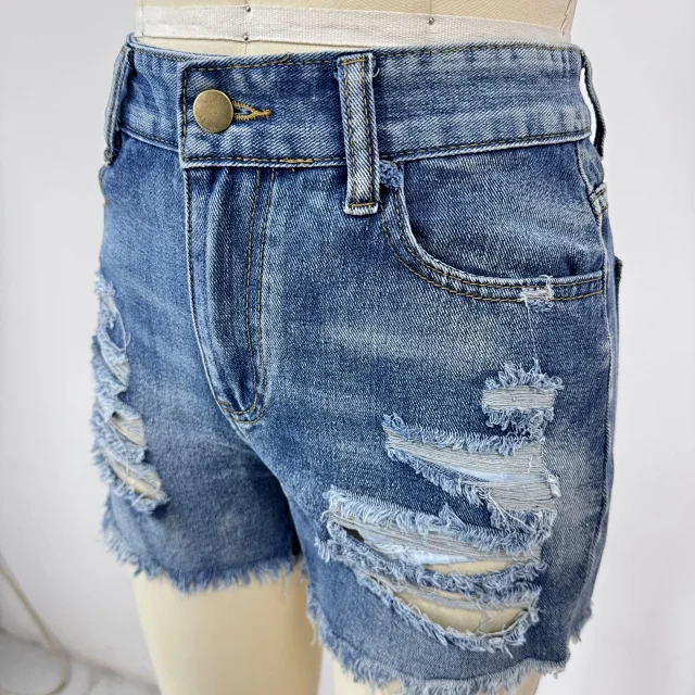 2025 Summer New Tassel Ripped Denim Shorts Detail