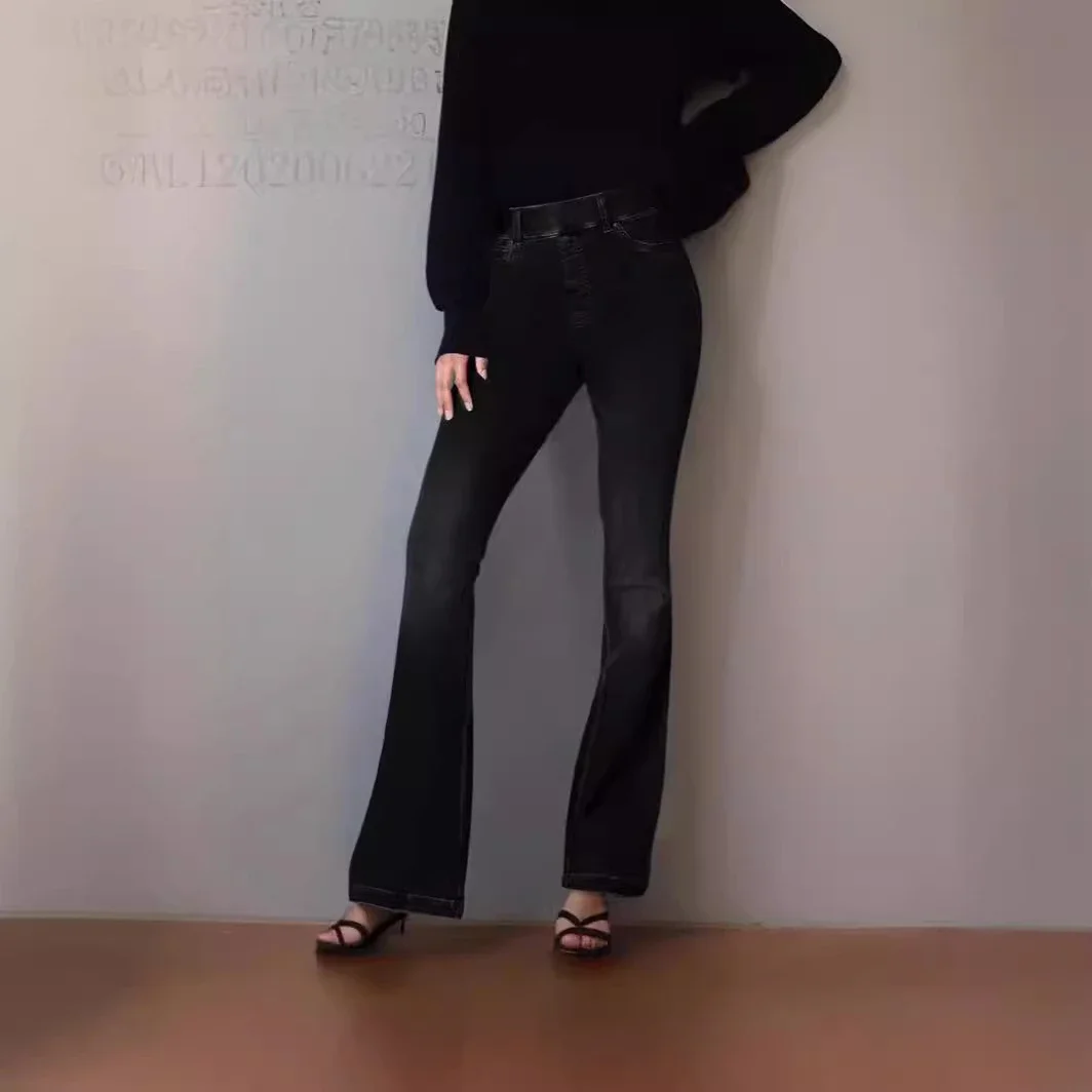 High-waisted Stretch Denim Pants for Women