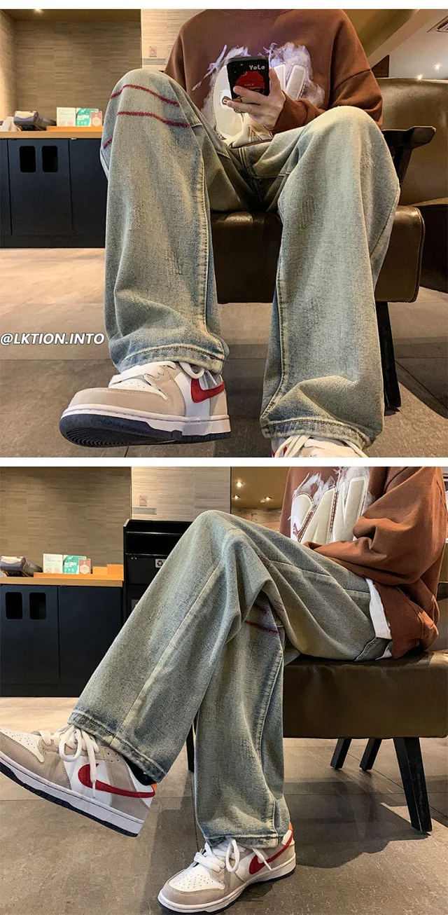 Men's Straight Jeans with Stitch Detail Detail